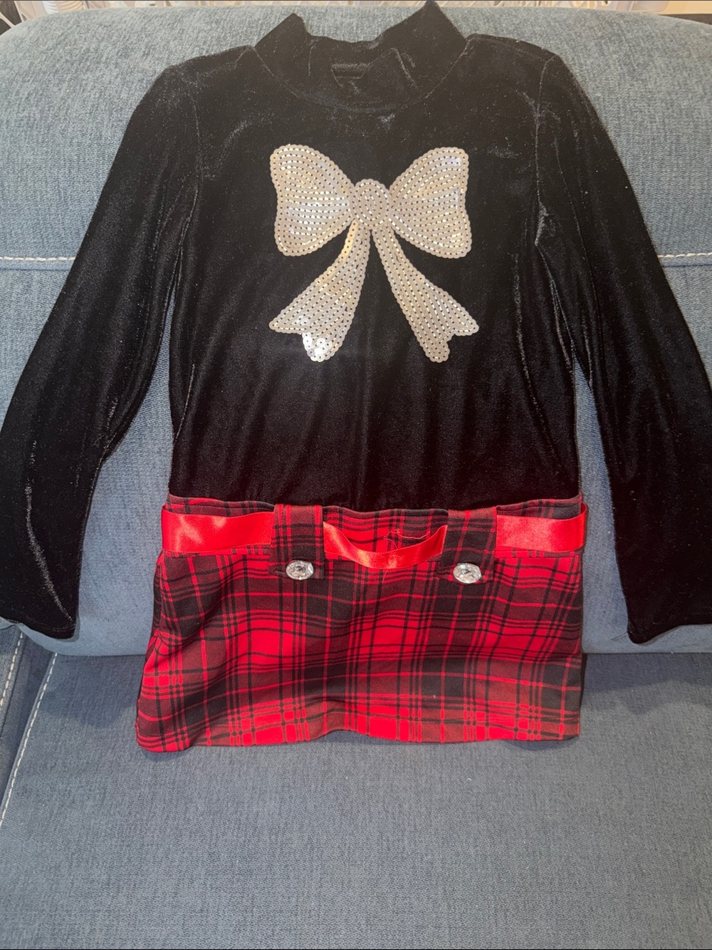 Velvet Flannel Dress w/Bow
